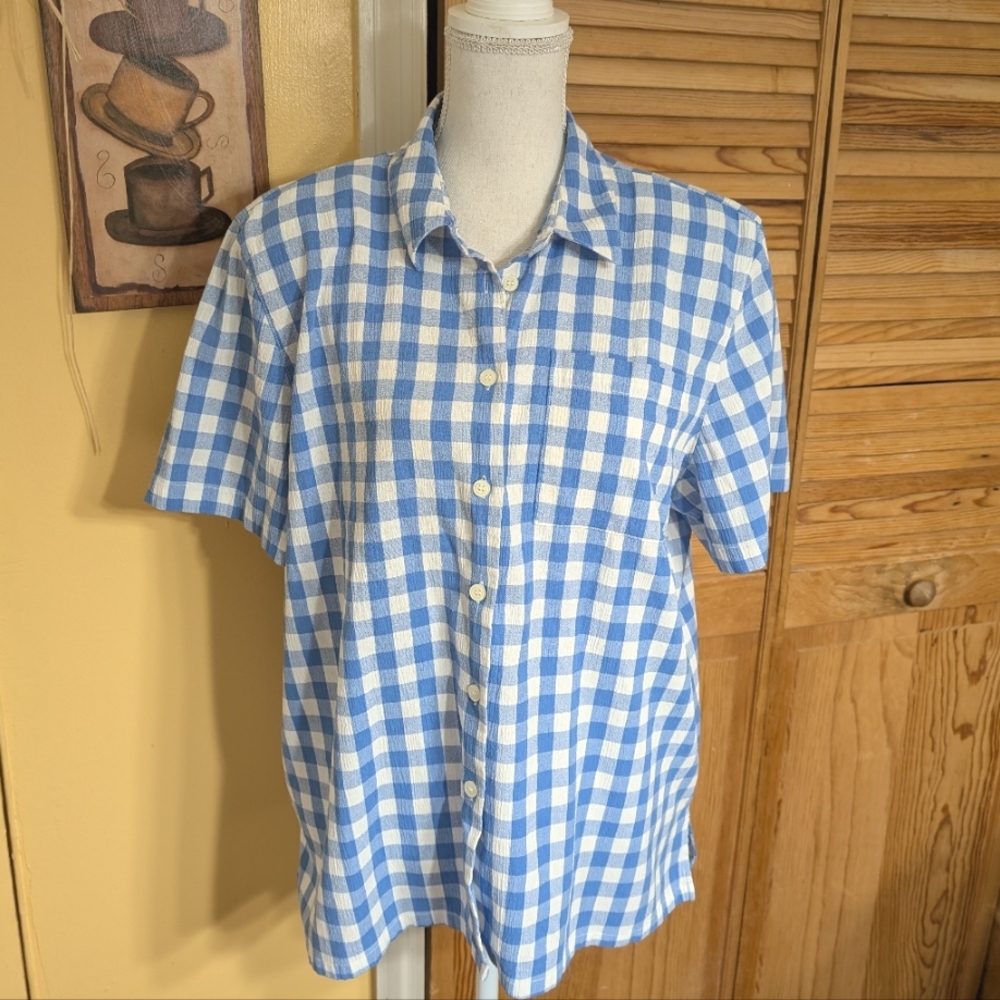 Vintage Koret Francisca Blue and White Check Casual Button Down Shirt XL